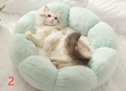 Calming Indoor Pet Bed — Fluffy Flower Plush Donut Cuddler for Cats & Small Dogs | Non-Slip, Machine Washable