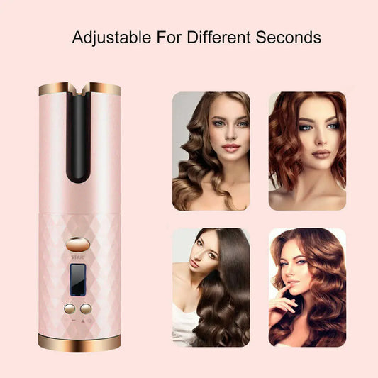 Cordless Auto Rotating Hair Curler – LCD Ceramic Wireless Curling Iron
