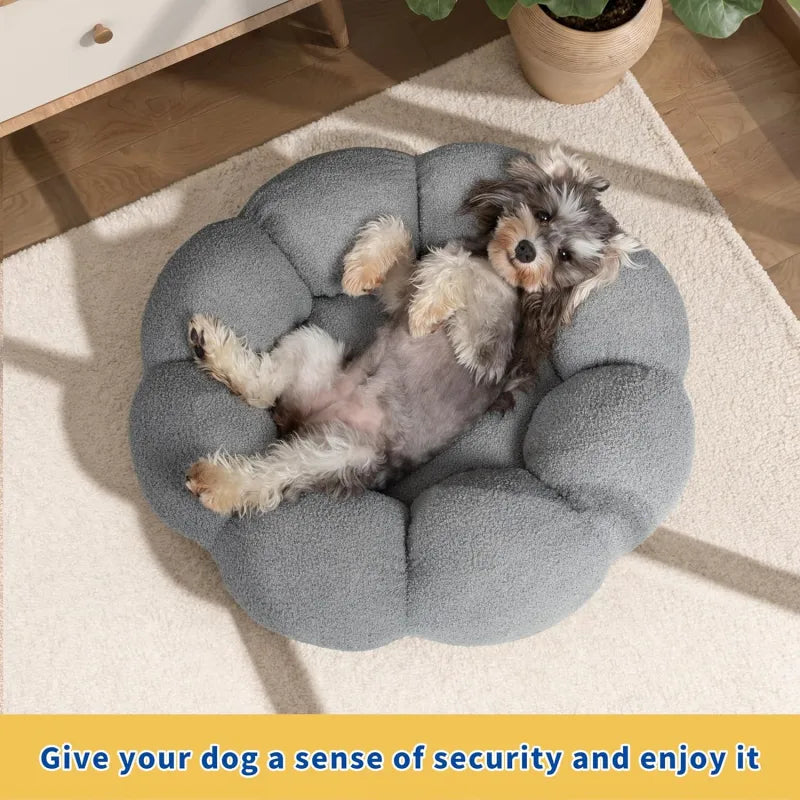 Calming Indoor Pet Bed — Fluffy Flower Plush Donut Cuddler for Cats & Small Dogs | Non-Slip, Machine Washable