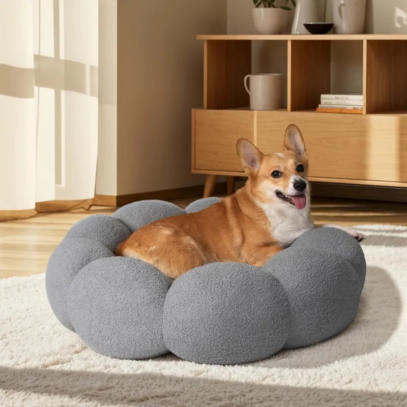 Calming Indoor Pet Bed — Fluffy Flower Plush Donut Cuddler for Cats & Small Dogs | Non-Slip, Machine Washable