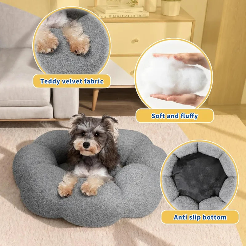 Calming Indoor Pet Bed — Fluffy Flower Plush Donut Cuddler for Cats & Small Dogs | Non-Slip, Machine Washable