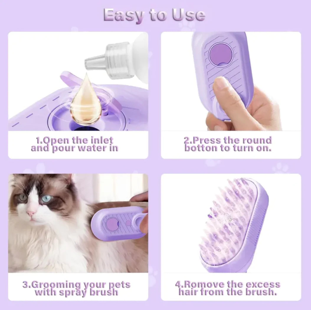 Fenya™ 3-in-1 Cat Steam Brush — Groom, Clean & Massage in One | Foldable Handle + Gentle Steam Spray