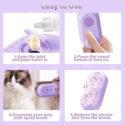 Fenya™ 3-in-1 Cat Steam Brush — Groom, Clean & Massage in One | Foldable Handle + Gentle Steam Spray