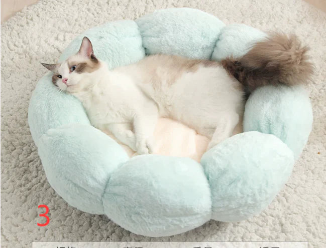 Calming Indoor Pet Bed — Fluffy Flower Plush Donut Cuddler for Cats & Small Dogs | Non-Slip, Machine Washable