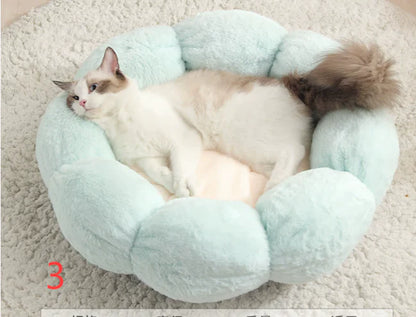 Calming Indoor Pet Bed — Fluffy Flower Plush Donut Cuddler for Cats & Small Dogs | Non-Slip, Machine Washable