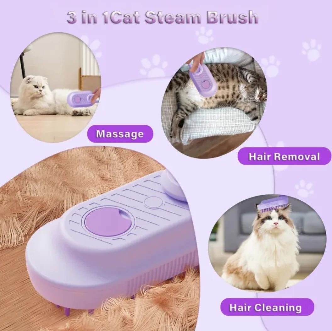 Fenya™ 3-in-1 Cat Steam Brush — Groom, Clean & Massage in One | Foldable Handle + Gentle Steam Spray