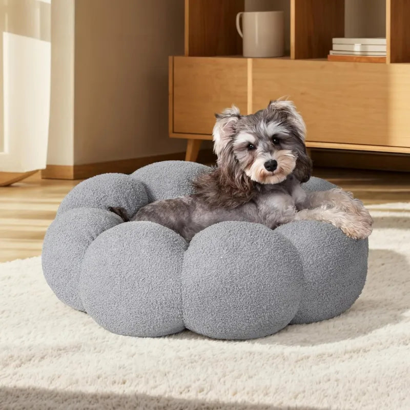 Calming Indoor Pet Bed — Fluffy Flower Plush Donut Cuddler for Cats & Small Dogs | Non-Slip, Machine Washable