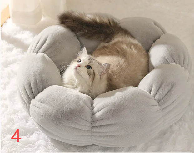 Calming Indoor Pet Bed — Fluffy Flower Plush Donut Cuddler for Cats & Small Dogs | Non-Slip, Machine Washable